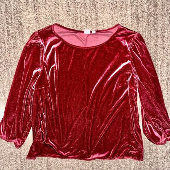 GAP Women's Long Sleeve Pullover Crewneck Red Velour Long Sleeve Blouse XL - Picture 1 of 8
